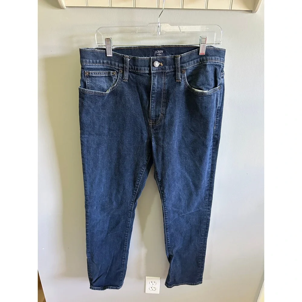 J.Crew Flex Straight Fit Jeans Mens 34x30 Dark Wash Blue Denim Pants